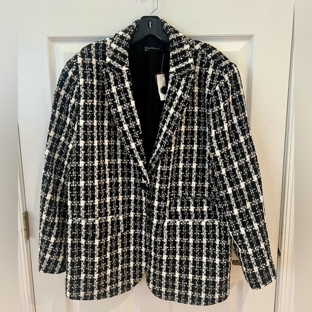 New York & Company Black and White Checkered Blazer XL